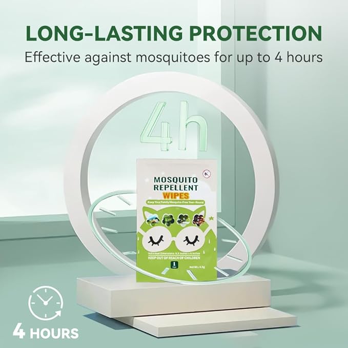 30 PCS Mosquito Repellent Wipes, Individually Wrapped Insect Repellent Wipes Made of Natural Plant-Based Essential Oils, Safe &amp; Effective Insect Protection Perfect for Outdoor Activities, Long-Lasting