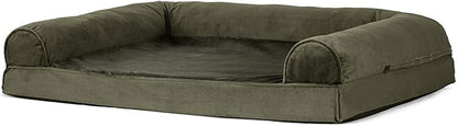 Furhaven Orthopedic Dog Bed for Large/Medium Dogs w/ Removable Bolsters &amp; Washable Cover, For Dogs Up to 55 lbs - Faux Fur &amp; Velvet Sofa - Dark Sage, Large