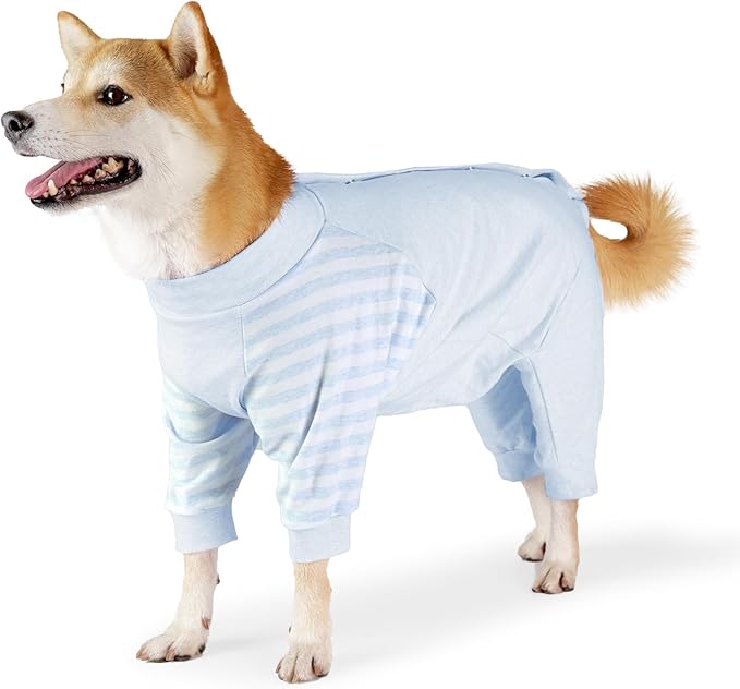 Dog Recovery Suit, Abdominal Wound After Surgery Wear, Anti Licking Bodysuit with Snaps, E-Collar &amp; Cone Alternatives, Long Sleeve Dog Spay Surgical Onesie Prevent Shedding(Small, Blue)