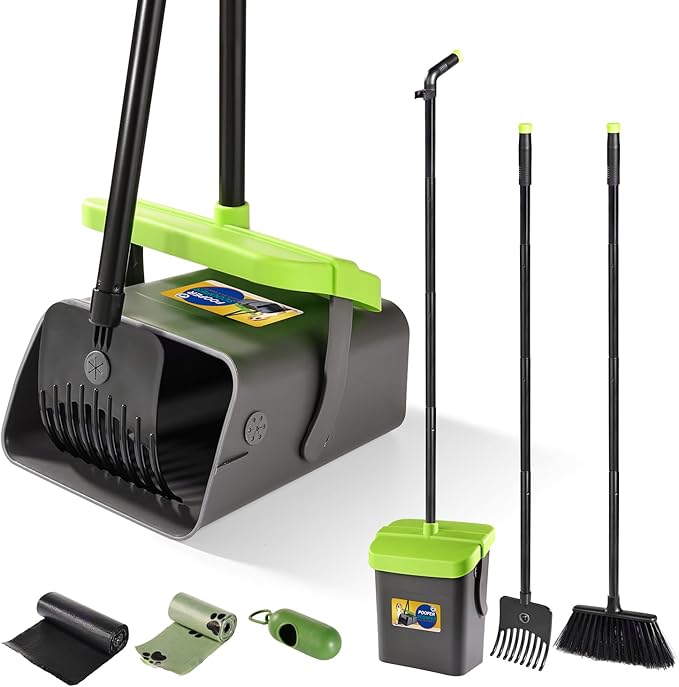 Pooper Scooper Swivel Bin &amp; Rake Kit with 35 Bags – 46" Long Handle Heavy Duty Dog Poop Scooper with Bag Attachment, Yard Pet Waste Cleanup Tool for Large Medium Small Dogs