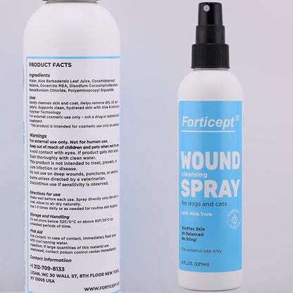 Forticept Hot Spot Spray for Dogs Cats &amp; Horses, Itch Relief Wound Cleanser with Aloe Vera, 8 oz