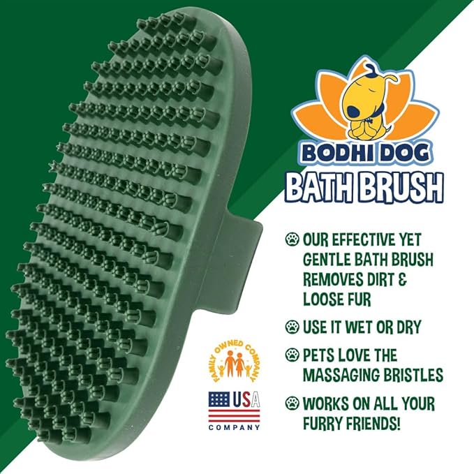 Bodhi Dog Shampoo Brush - Pet Grooming &amp; Bath Supplies for Dogs and Cats - Bath Brush for Long &amp; Short Hair - Premium Scrubber for Shower, Bathing &amp; Massage (One Pack, Dark Green)