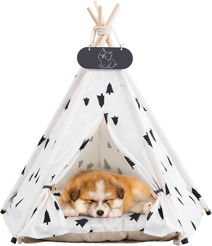 Pet Teepee Tent for Dogs &amp; Cats Dog Bed with Thick Cushion Puppies Play House Removable and Washable