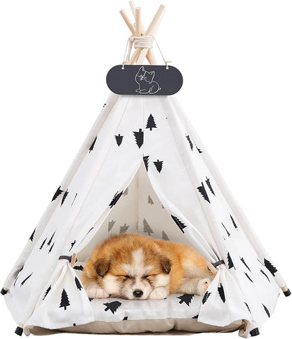 Pet Teepee Tent for Dogs &amp; Cats Dog Bed with Thick Cushion Puppies Play House Removable and Washable