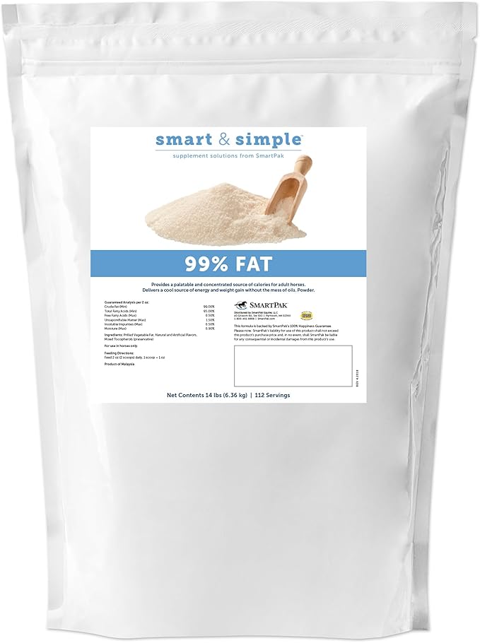 Smart &amp; Simple 99% Fat | Horse Weight Gain Supplement Supports Ideal Body Condition in Horses | Easy to Use &amp; Tasty High Fat Supplement Powder | 112 Servings | 14 lb Bag
