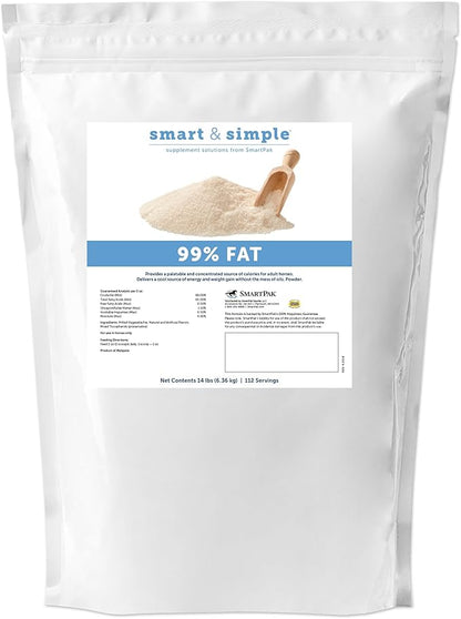 Smart &amp; Simple 99% Fat | Horse Weight Gain Supplement Supports Ideal Body Condition in Horses | Easy to Use &amp; Tasty High Fat Supplement Powder | 112 Servings | 14 lb Bag
