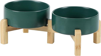 Ceramic Raised Double Bowls Set with Stand, 2 Heights Elevated, Food &amp; Water Bowls for Small Breed Dogs, Cats, Kitty, Weighted Dog Dishes, Pet Bowls(5.1&