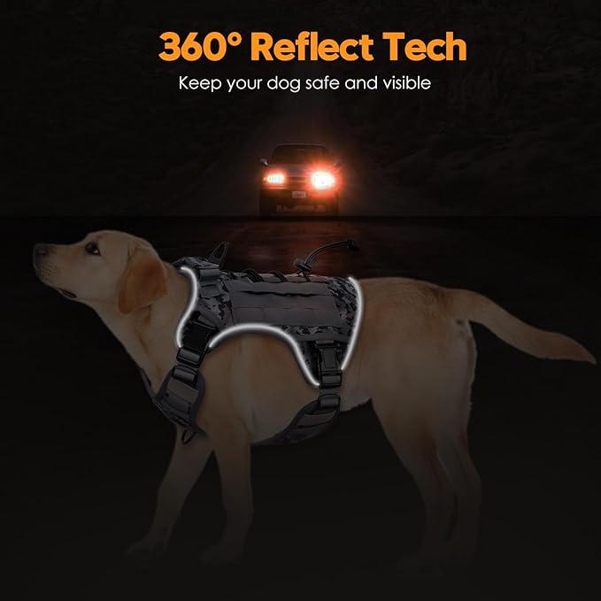 Heavy-Duty Tactical Dog Harness for Large Dogs, No Pull Adjustable Reflective Pet Vest with Molle System, K9 Military-Grade Control for Service Training, Outdoor &amp; 10+ Breeds, Gray Camo, X-Large