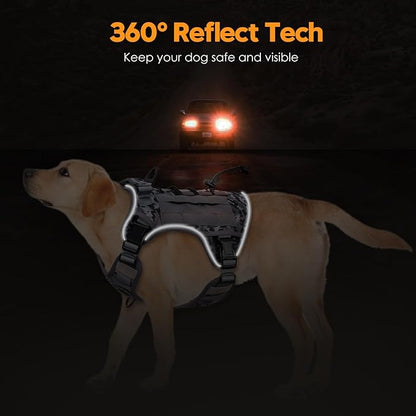 Heavy-Duty Tactical Dog Harness for Large Dogs, No Pull Adjustable Reflective Pet Vest with Molle System, K9 Military-Grade Control for Service Training, Outdoor &amp; 10+ Breeds, Gray Camo, X-Large