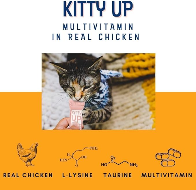 Lickable Cat Treat Pouches for Indoor Cats - All Natural Chicken Puree Tube Treats, Kitten and Senior Soft Wet Cat Treats - Grain Free, Lysine, Taurine; 12 Tubes .05 oz ea.
