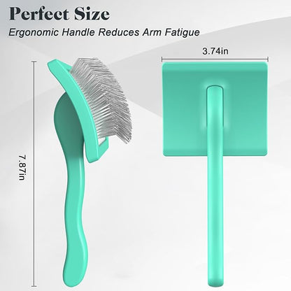 2PCS Slicker Brush for Dogs &amp; Pet Comb,Professional Dog Grooming Brush (Goldendoodles,Poodles,Labradoodles) with Extra Long Pins to Effectively Remove Tangles, Knots and Mats (Cyan)