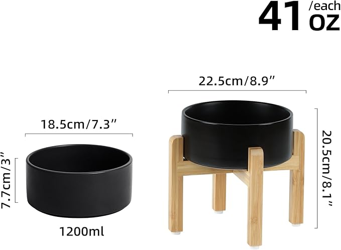 Ceramic Raised Dog Bowl Set, Elevated Dog Bowl with Stand, Food and Water Bowl for Medium Breed Dogs, Weighted Dog Dishes, Pet Bowl(7.3&