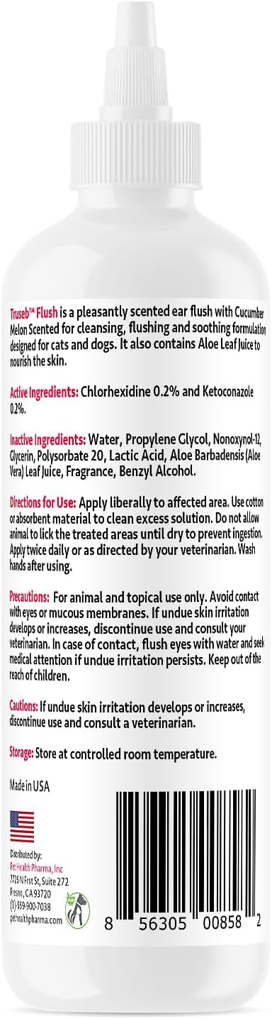 All Natural Ear Flush for Dogs &amp; Cats, Ketoconazole &amp; Chlorhexidine Ear and Vet-Strength Ear wash with a Light Scent (USA) (Ketoconazole &amp; Chlorhexidine Ear Flush, 12 oz)
