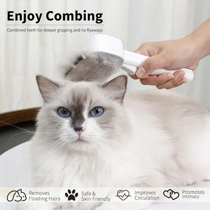 Marchul 2-in-1 Cat Grooming Brush, Cat Brushes with Release Button &amp; Deshedding Dematting Rake, Grooming Comb Tool for for Long or Short Haired Pets, Reduce Shedding, Remove Knots and Massage, White