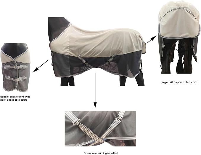 BARN &amp; STABLE Breathable and UV Protective Horse Fly Sheets Tear-Resistant Mesh Fly Sheets for Horse Comfy Equine Summer Sheets with Removable Web Leg Straps