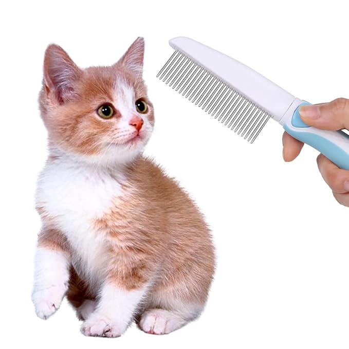 Professional Stainless Steel Grooming Comb for Dogs &amp; Cats - Detangler for Long/Curly Hair, Removes Tough Mats, Knots &amp; Tangles - Pain-Free Undercoat Deshedding Tool for DIY Pet Grooming