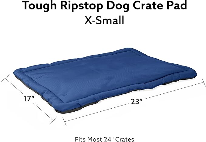 K9 Ballistics Tough Ripstop Dog Crate Pad - Durable &amp; Machine Washable with Non-Skid Bottom and 120-Day Warranty, Fits 24" Wire Crates - X-Small, Blue Quartz