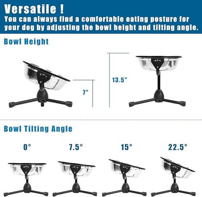 2 Pack Elevated Bowls With Adjustable Metal Stand, Medium Size for Dogs 30-70 lbs, 0.5 Gal 2 Liter, Stainless Steel Food Water Bowl, Height Adjustable Non-Slip Raised Set