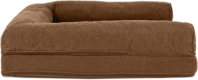 Furhaven Cooling Gel Dog Bed for Large/Medium Dogs w/ Removable Bolsters &amp; Washable Cover, For Dogs Up to 55 lbs - Quilted Sofa - Toasted Brown, Large