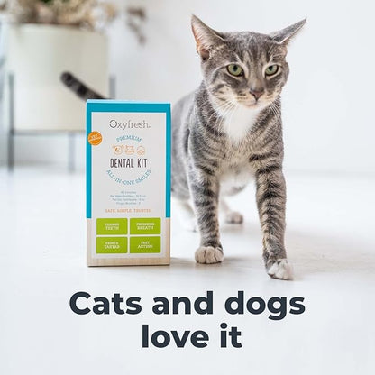 Oxyfresh Premium Pet Dental Kit for Dogs &amp; Cats – Easy Solution for Dog and Cat Fresh Breath, Clean Teeth, Control Plaque &amp; Tartar – Vet Formulated Pet Toothpaste 4oz + Water Additive 16oz Kit