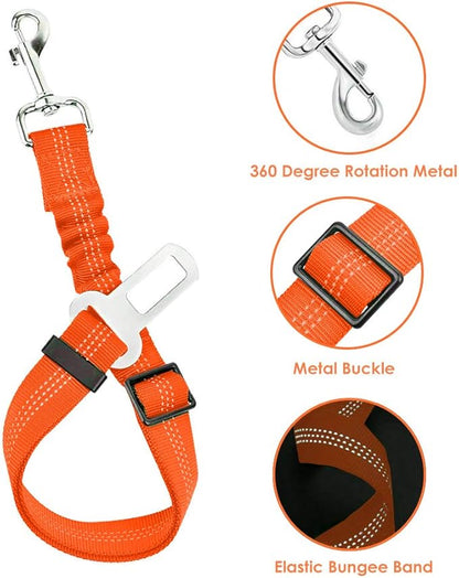 Lukovee Dog Seat Belt - Adjustable Dog Car Harness for Large, Medium &amp; Small Dogs, Soft Padded &amp; Breathable Mesh Dog Seatbelt with Vehicle Connector Strap (Orange, X-Small)