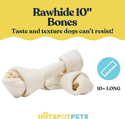 hotspot pets 10 Inch Large Rawhide Dog Bones - Made from Grass Fed Cows - Long Lasting Chews Great for Dental &amp; Oral Care - Bones for Aggressive Chewers &amp; Large Dogs (10 Inch - 4 Count)