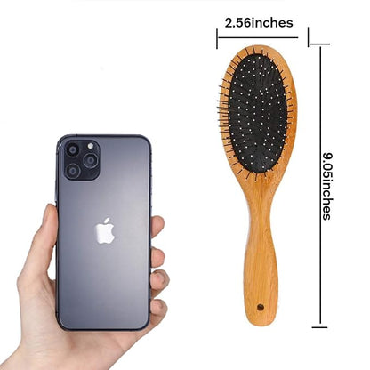 ClumsyPets Dog &amp; Cat Ball Pin Slicker Grooming Brush with Bamboo Handle for Pets Massage Bath and Removes Mats Loose Fur Hairs