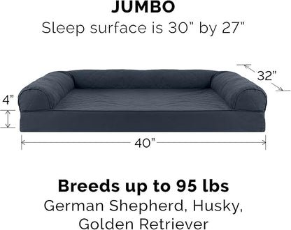 Furhaven Cooling Gel Dog Bed for Large Dogs w/ Removable Bolsters &amp; Washable Cover, For Dogs Up to 95 lbs - Quilted Sofa - Iron Gray, Jumbo/XL