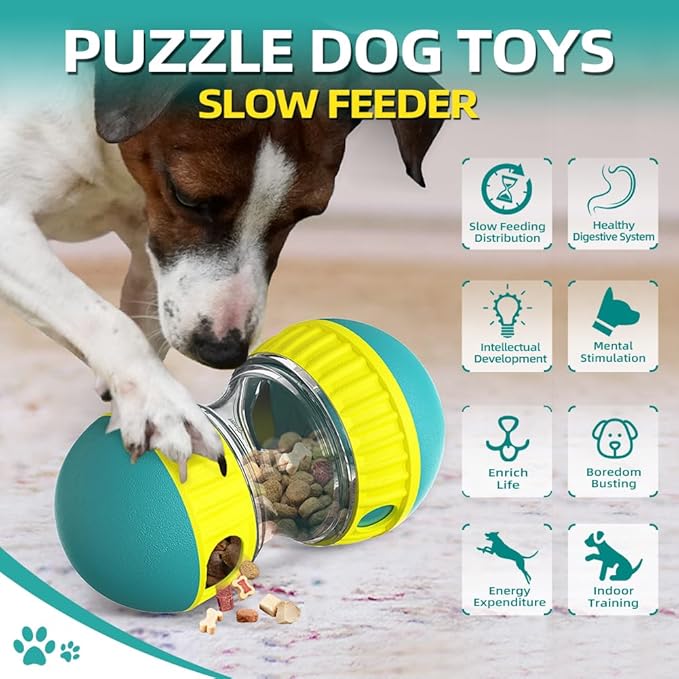 Dog Puzzle Toys, Rolling Treat Dispensing Ball, Brain Stimulation &amp; Slow Feeder, Dog Enrichment Toys to Keep Them Busy (Green)