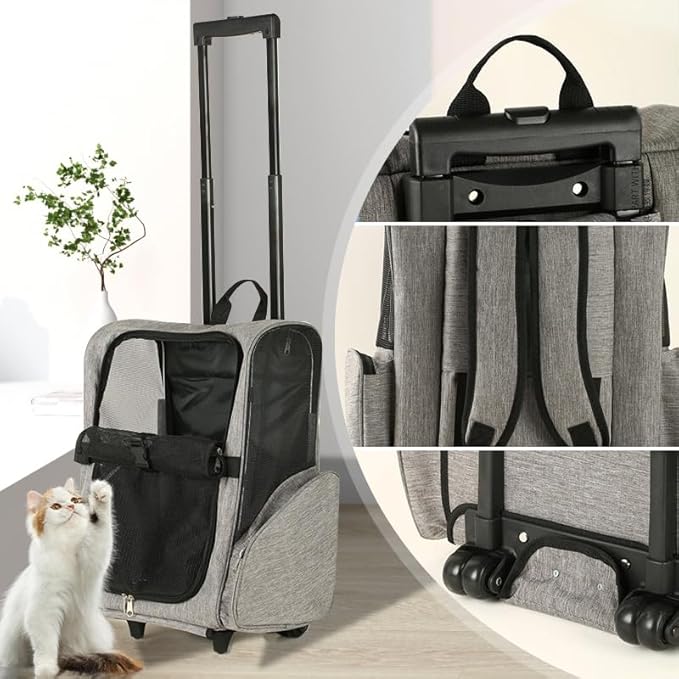 Pet Trolley Bag Cat Dog Travel Bag Portable &amp; Breathable Pet Carrier Backpack - Lightweight Dual-Shoulder Design for Easy Travel with Your Beloved Companion Scalable Pull Rod pet Bag (Red)