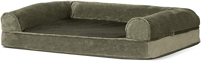 FurHaven Soft, Orthopedic Foam Sofa Dog Bed with Washable &amp; Removable Cover - Faux Fur/Velvet - Dark Sage, Dogs Up to 35 lbs - Medium