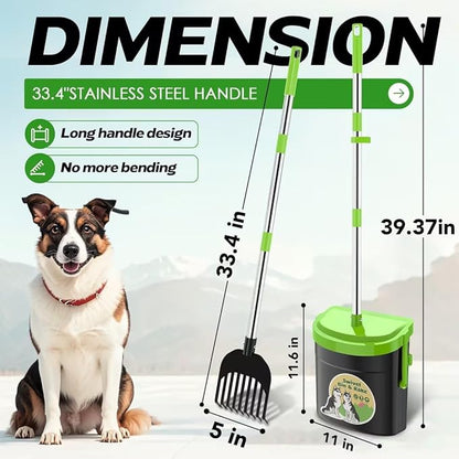 UPSKY Dog Pooper Scooper Swivel Bin &amp; Rake Kit with 100 Waste Bags,33.4" Stainless Steel Long Handle Heavy Duty Pet Poop Shovel for Large Medium Small Dogs, Odor-Proof Lid for Yard/Lawn/Outdoor Use