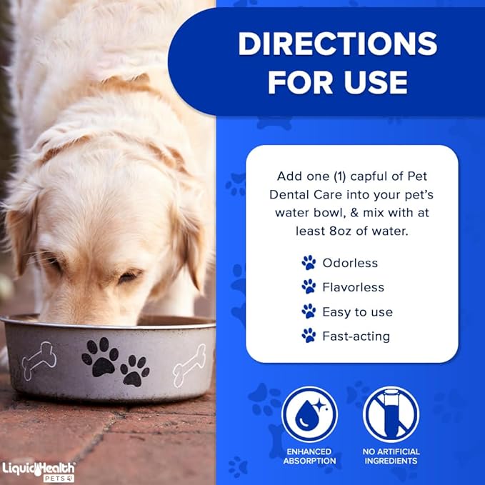 LIQUIDHEALTH Pet Dental Care Water Additive for Dogs &amp; Cats - Fast Acting Pet Bad Breath Freshener, Dog Mouth Wash, Animal Oral Dental Rinse, Plaque &amp; Tartar Teeth Cleaning Solution, USA Made (16 oz)