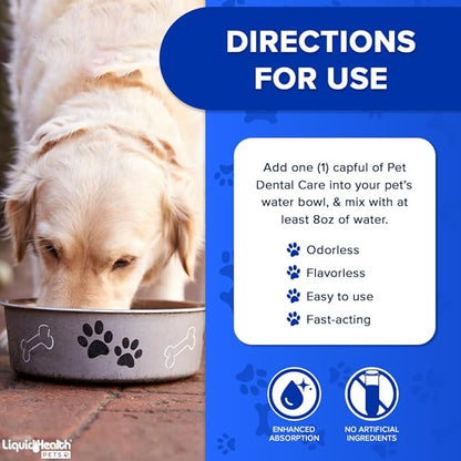 LIQUIDHEALTH Pet Dental Care Water Additive for Dogs &amp; Cats - Fast Acting Pet Bad Breath Freshener, Dog Mouth Wash, Animal Oral Dental Rinse, Plaque &amp; Tartar Teeth Cleaning Solution (2-Pack)