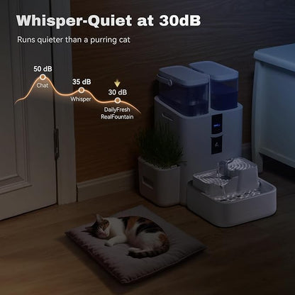 Daily Fresh Cat Water Fountain 10L/338oz Self Filling and Cleaning, Pet Water Dispenser with Filter System for Dogs, 5G Wi-Fi Smart Bowl Wastewater Separation &amp; No Slimy with Quiet Pumps