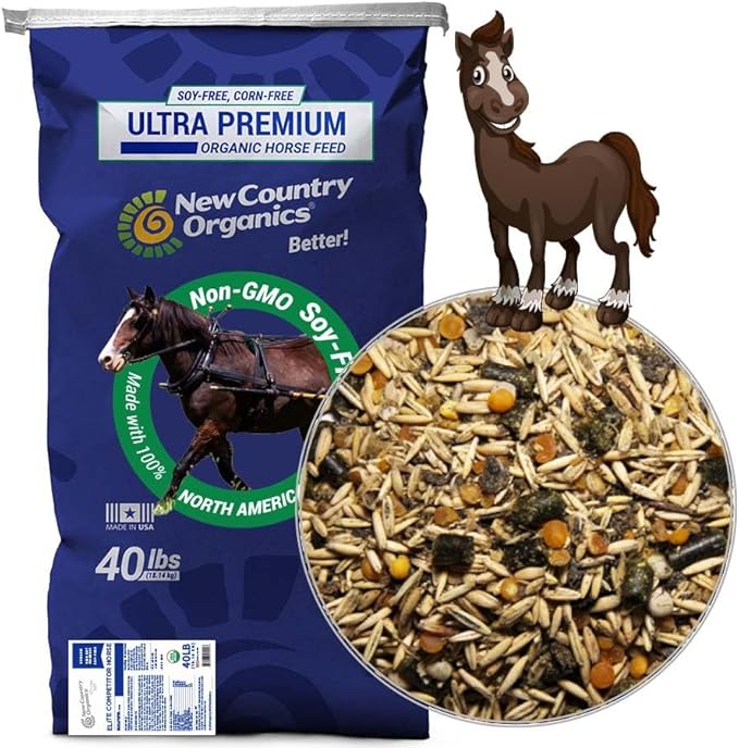 New Country Organics | Elite Horse Feed for Horses Under The Stresses of Competition and Travel | Corn-Free and Soy-Free | 14% Protein | Certified Organic and Non-GMO | Grain &amp; Oats Feeder 40 lbs