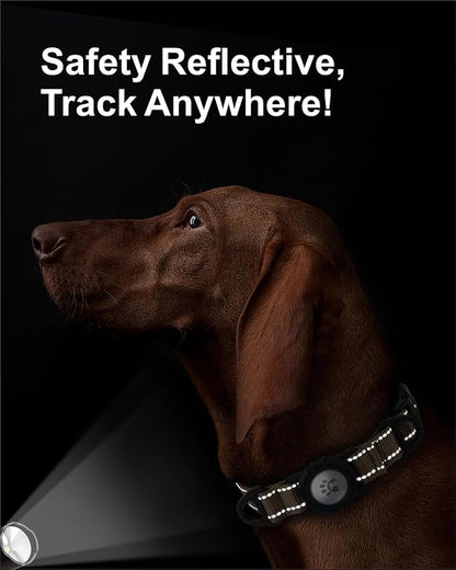 TagME Airtag Dog Collar,Waterproof Reflective Pet Collar with Airtag Holder,Soft Padded and Double D-Rings for Large Dogs,Brown