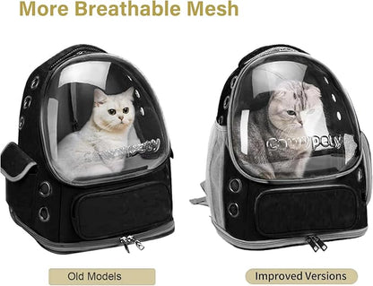 Cat Backpack Carrier, Breathable Cat Carrier Large Space Bubble Pet Backpack for Kitty Small Dog up to 12lbs, Transparent &amp; Foldable Pet Carrier for Travel Hiking (Black
