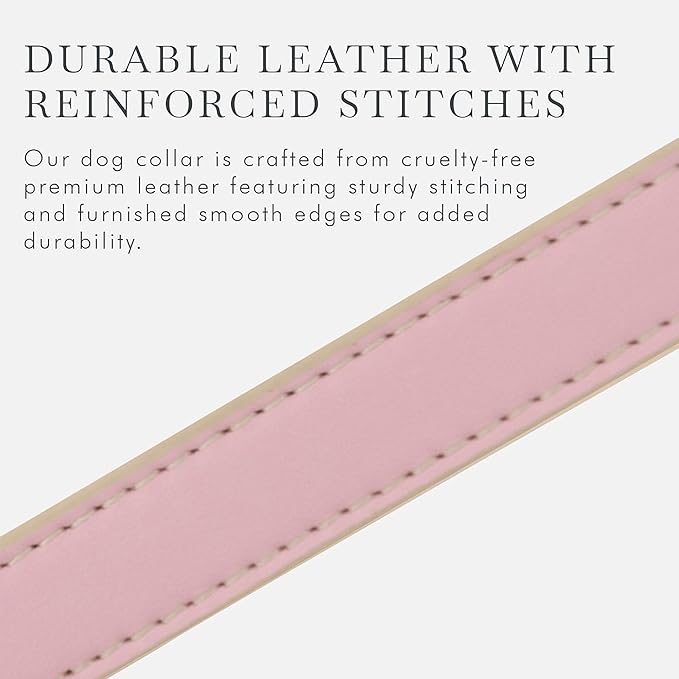Cupertino Dog Collars, Harnesses &amp; Leashes Made from Vegan Leather with Dog Tracker Device Holder Adjustable Dog Collar (Extra Small (Neck: 9x12), Pink)
