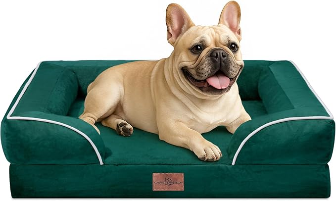 Comfort Expression Small Dog Beds Waterproof Orthopedic Foam Dog Sofa Beds for Medium Dogs Comfy Pet Bed with Washable Removable Cover &amp; Non-Slip Bottom(Small,Emerald)