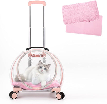 Transparent &amp; Fully Breathable Hard cat Carrier with Rolling Wheels for Dogs, Cats, Multiple Carrying Options, Perfect for Traveling/Taking a Walk
