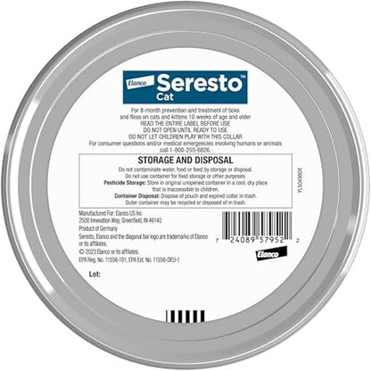Seresto Cat Vet-Recommended Flea &amp; Tick Treatment &amp; Prevention Collar for Cats, 8 Months Protection | (Pack of 2)