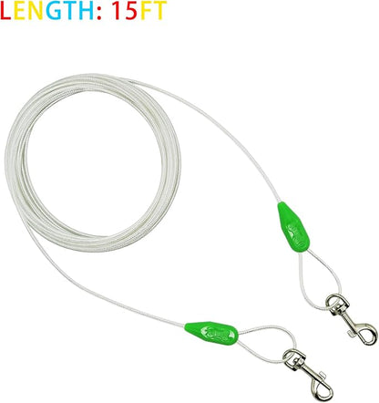 Petest 15ft Reflective Tie-Out Cable for Small Dogs Up to 35 Pounds