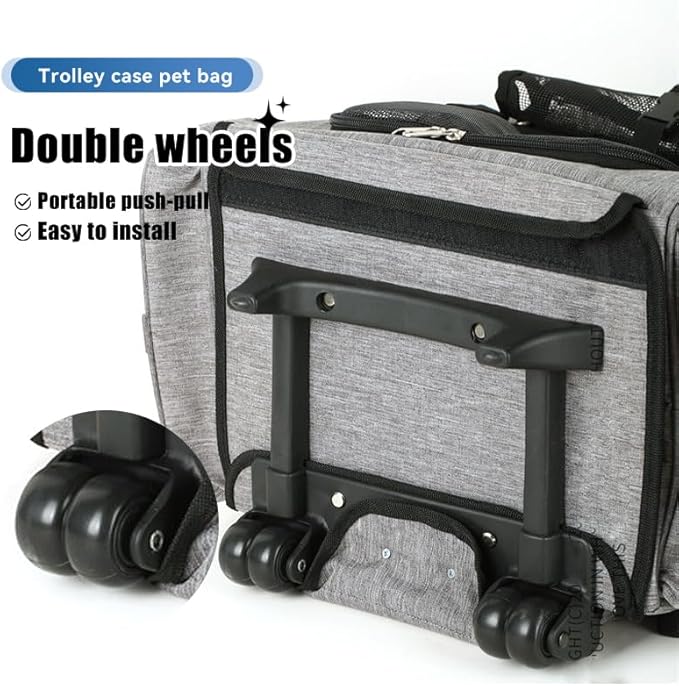 Pet Trolley Bag Cat Dog Travel Bag Portable &amp; Breathable Pet Carrier Backpack - Lightweight Dual-Shoulder Design for Easy Travel with Your Beloved Companion Scalable Pull Rod pet Bag (Black)
