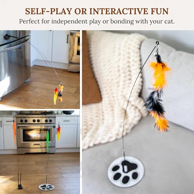 Suction Cup Cat Toys for Indoor Cats Interactive Suction Cup Cat Wand Toy Feather Teaser for Indoor Cats &amp; Kittens Multi Surface Base for Hands Free Play