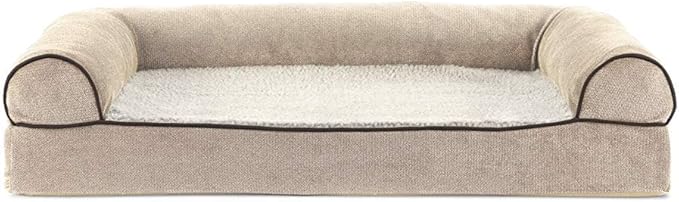 FurHaven Soft, Orthopedic Foam Sofa Dog Bed with Washable &amp; Removable Cover - Sherpa/Chenille - Cream, Dogs Up to 35 lbs - Medium