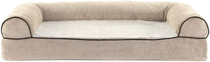 FurHaven Soft, Orthopedic Foam Sofa Dog Bed with Washable &amp; Removable Cover - Sherpa/Chenille - Cream, Dogs Up to 35 lbs - Medium