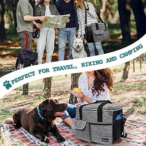 PetAmi Dog Travel Bag - Organizer with Food Container, Bowls &amp; Accessories for Weekend Camping, Cat Diaper Bag (Grey, Medium)