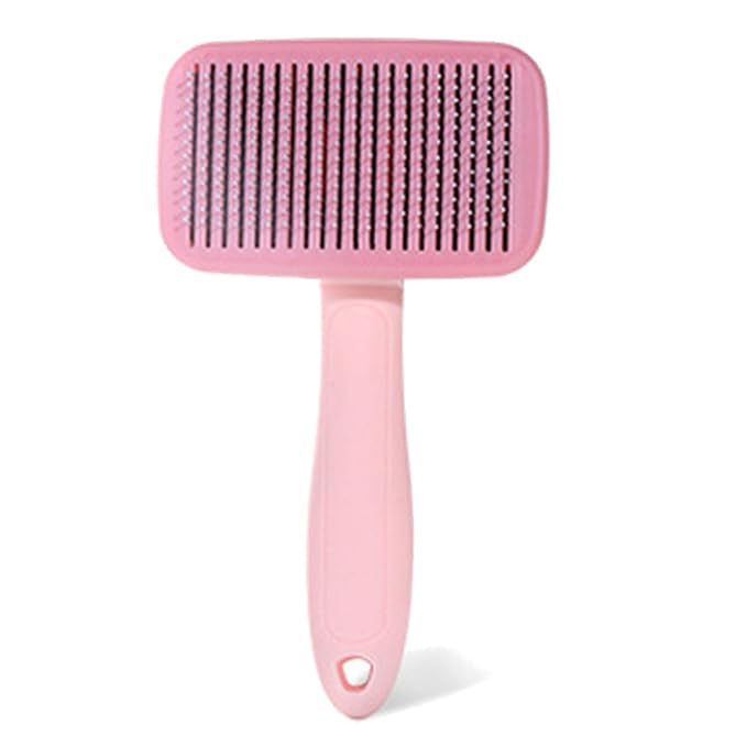 Self‑Cleaning Pet Grooming Brush for Dogs &amp; Cats (Pink) – One‑Click Fur Release, Soft Rounded Bristles, Ergonomic Grip, Safe Deshedding for All Hair Types
