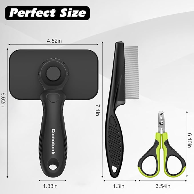 Comotech 3PCS Cat Grooming Supplies,Cat Brush &amp; Nail Clipper/Trimmer &amp; Flea Comb for Shedding Indoor Cats Dogs and Small Animals - Meet All Your Pet&